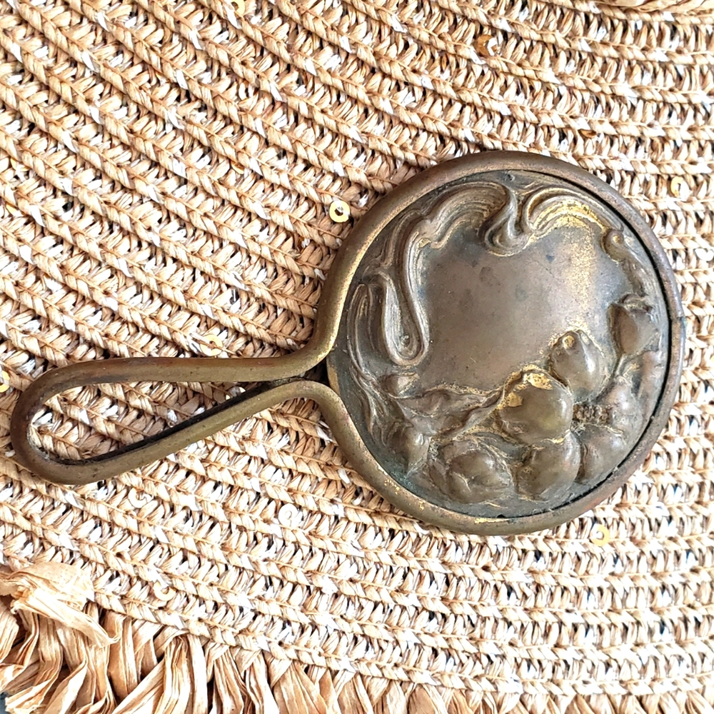 Vintage Pocket Mirror, Brass Repousse, Purse, Fashion Doll, Art Nouveau, 1920's